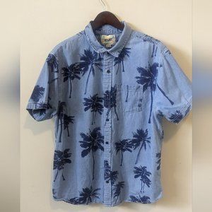Hawaiian Button  Up Jean Shirt Palm Tree xl